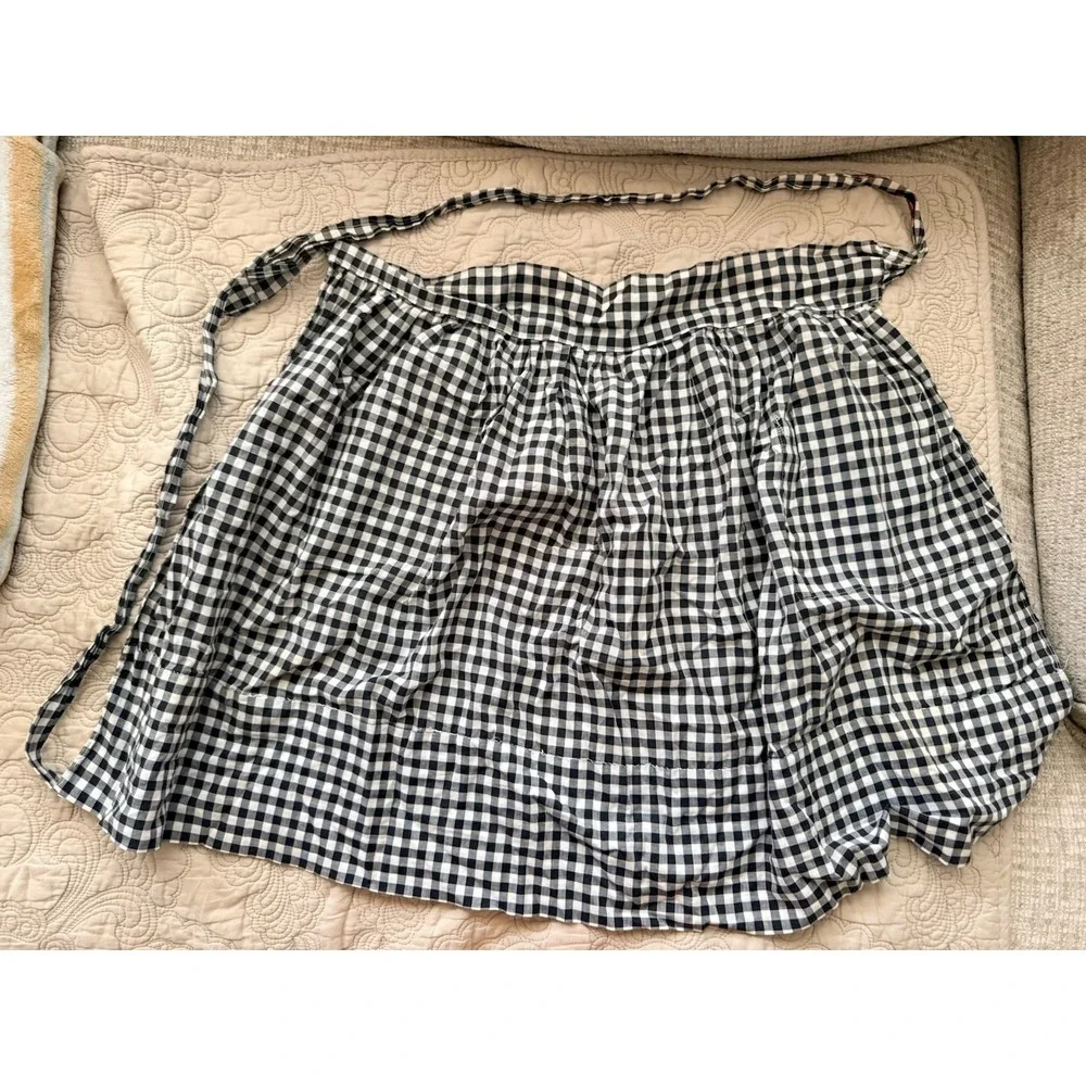 Vintage Black & White Checkered Women's Half Apron with White Cross Stitch
